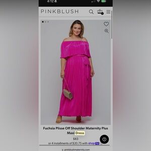 Pink blush Fuchsia Plisse Off Shoulder Maternity Plus
Maxi Dress